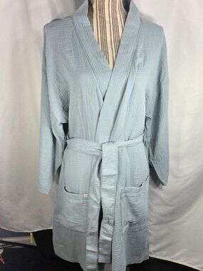 Little Planet NWT Adult 100% Organic Cotton Gauze Blue Robe 2 Pockets Size XL